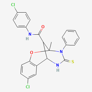 molecular formula C24H19Cl2N3O2S B11217321 8-chloro-N-(4-chlorophenyl)-2-methyl-3-phenyl-4-thioxo-3,4,5,6-tetrahydro-2H-2,6-methano-1,3,5-benzoxadiazocine-11-carboxamide 