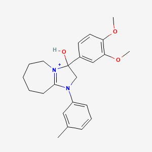 molecular formula C23H29N2O3+ B11217349 3-(3,4-dimethoxyphenyl)-3-hydroxy-1-(3-methylphenyl)-2,5,6,7,8,9-hexahydro-3H-imidazo[1,2-a]azepin-1-ium 