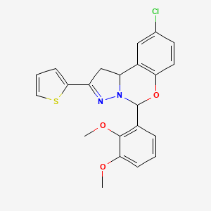 molecular formula C22H19ClN2O3S B11217358 9-Chloro-5-(2,3-dimethoxyphenyl)-2-(thiophen-2-yl)-1,10b-dihydropyrazolo[1,5-c][1,3]benzoxazine 