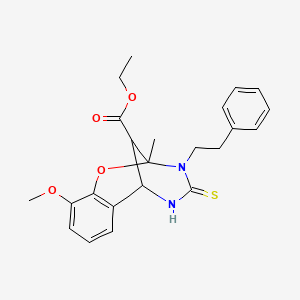 molecular formula C23H26N2O4S B11217418 ethyl 10-methoxy-2-methyl-3-(2-phenylethyl)-4-thioxo-3,4,5,6-tetrahydro-2H-2,6-methano-1,3,5-benzoxadiazocine-11-carboxylate 