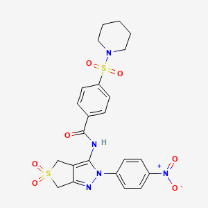 molecular formula C23H23N5O7S2 B11217451 N-(2-(4-nitrophenyl)-5,5-dioxido-4,6-dihydro-2H-thieno[3,4-c]pyrazol-3-yl)-4-(piperidin-1-ylsulfonyl)benzamide 