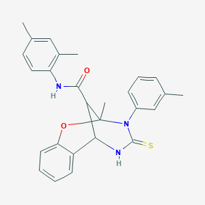 molecular formula C27H27N3O2S B11217454 N-(2,4-dimethylphenyl)-2-methyl-3-(3-methylphenyl)-4-thioxo-3,4,5,6-tetrahydro-2H-2,6-methano-1,3,5-benzoxadiazocine-11-carboxamide 