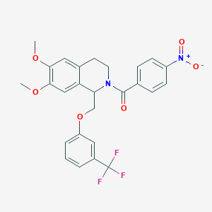 molecular formula C26H23F3N2O6 B11217458 (6,7-dimethoxy-1-((3-(trifluoromethyl)phenoxy)methyl)-3,4-dihydroisoquinolin-2(1H)-yl)(4-nitrophenyl)methanone 