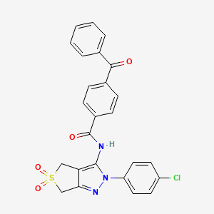 molecular formula C25H18ClN3O4S B11217466 4-benzoyl-N-(2-(4-chlorophenyl)-5,5-dioxido-4,6-dihydro-2H-thieno[3,4-c]pyrazol-3-yl)benzamide 