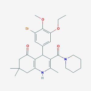 molecular formula C27H35BrN2O4 B11217477 4-(3-bromo-5-ethoxy-4-methoxyphenyl)-2,7,7-trimethyl-3-(piperidin-1-ylcarbonyl)-4,6,7,8-tetrahydroquinolin-5(1H)-one 