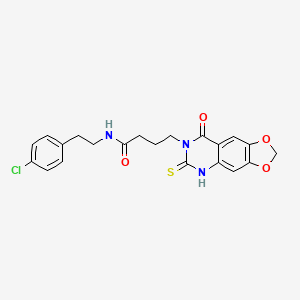 molecular formula C21H20ClN3O4S B11217538 N-[2-(4-chlorophenyl)ethyl]-4-(8-oxo-6-sulfanylidene-5H-[1,3]dioxolo[4,5-g]quinazolin-7-yl)butanamide 