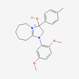 molecular formula C23H29N2O3+ B11217544 1-(2,5-dimethoxyphenyl)-3-hydroxy-3-(4-methylphenyl)-2,5,6,7,8,9-hexahydro-3H-imidazo[1,2-a]azepin-1-ium 