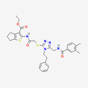 ethyl 2-(2-((5-((3,4-dimethylbenzamido)methyl)-4-phenethyl-4H-1,2,4-triazol-3-yl)thio)acetamido)-5,6-dihydro-4H-cyclopenta[b]thiophene-3-carboxylate