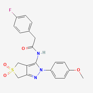 molecular formula C20H18FN3O4S B11217790 2-(4-fluorophenyl)-N-(2-(4-methoxyphenyl)-5,5-dioxido-4,6-dihydro-2H-thieno[3,4-c]pyrazol-3-yl)acetamide 