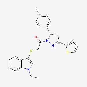 molecular formula C26H25N3OS2 B11217797 2-((1-ethyl-1H-indol-3-yl)thio)-1-(3-(thiophen-2-yl)-5-(p-tolyl)-4,5-dihydro-1H-pyrazol-1-yl)ethanone 