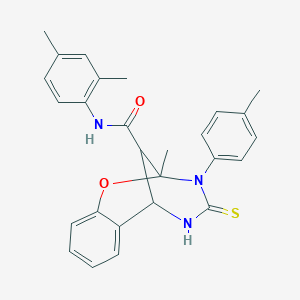 molecular formula C27H27N3O2S B11217802 N-(2,4-dimethylphenyl)-2-methyl-3-(4-methylphenyl)-4-thioxo-3,4,5,6-tetrahydro-2H-2,6-methano-1,3,5-benzoxadiazocine-11-carboxamide 