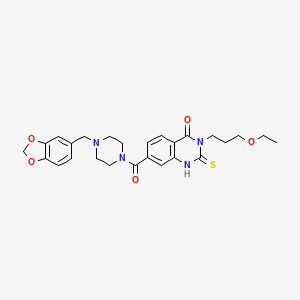 molecular formula C26H30N4O5S B11217808 7-(4-(Benzo[d][1,3]dioxol-5-ylmethyl)piperazine-1-carbonyl)-3-(3-ethoxypropyl)-2-thioxo-2,3-dihydroquinazolin-4(1H)-one 