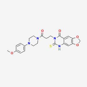 molecular formula C23H24N4O5S B11217969 7-[3-[4-(4-methoxyphenyl)piperazin-1-yl]-3-oxopropyl]-6-sulfanylidene-5H-[1,3]dioxolo[4,5-g]quinazolin-8-one 