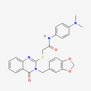 molecular formula C26H24N4O4S B11217971 2-{[3-(1,3-benzodioxol-5-ylmethyl)-4-oxo-3,4-dihydroquinazolin-2-yl]sulfanyl}-N-[4-(dimethylamino)phenyl]acetamide 