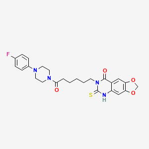 molecular formula C25H27FN4O4S B11218001 7-(6-(4-(4-fluorophenyl)piperazin-1-yl)-6-oxohexyl)-6-thioxo-6,7-dihydro-[1,3]dioxolo[4,5-g]quinazolin-8(5H)-one 