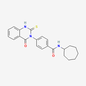 molecular formula C22H23N3O2S B11218003 N-cycloheptyl-4-(4-oxo-2-sulfanylidene-1H-quinazolin-3-yl)benzamide 