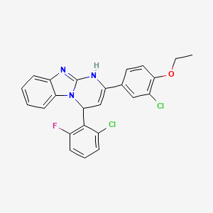 molecular formula C24H18Cl2FN3O B11218004 2-(3-Chloro-4-ethoxyphenyl)-4-(2-chloro-6-fluorophenyl)-1,4-dihydropyrimido[1,2-a]benzimidazole 