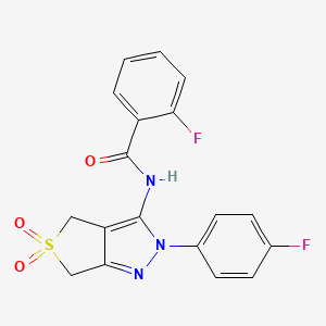 2-fluoro-N-(2-(4-fluorophenyl)-5,5-dioxido-4,6-dihydro-2H-thieno[3,4-c]pyrazol-3-yl)benzamide