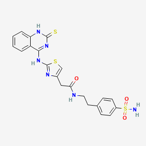 molecular formula C21H20N6O3S3 B11218096 N-(4-sulfamoylphenethyl)-2-(2-((2-thioxo-1,2-dihydroquinazolin-4-yl)amino)thiazol-4-yl)acetamide 