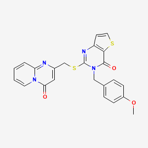 molecular formula C23H18N4O3S2 B11218101 2-({[3-(4-methoxybenzyl)-4-oxo-3,4-dihydrothieno[3,2-d]pyrimidin-2-yl]sulfanyl}methyl)-4H-pyrido[1,2-a]pyrimidin-4-one 