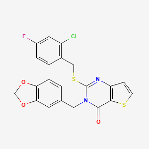 molecular formula C21H14ClFN2O3S2 B11218114 3-(1,3-benzodioxol-5-ylmethyl)-2-[(2-chloro-4-fluorobenzyl)sulfanyl]thieno[3,2-d]pyrimidin-4(3H)-one 