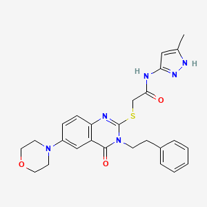 molecular formula C26H28N6O3S B11218224 N-(3-methyl-1H-pyrazol-5-yl)-2-((6-morpholino-4-oxo-3-phenethyl-3,4-dihydroquinazolin-2-yl)thio)acetamide 