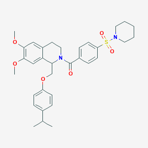 molecular formula C33H40N2O6S B11218229 (1-((4-isopropylphenoxy)methyl)-6,7-dimethoxy-3,4-dihydroisoquinolin-2(1H)-yl)(4-(piperidin-1-ylsulfonyl)phenyl)methanone 