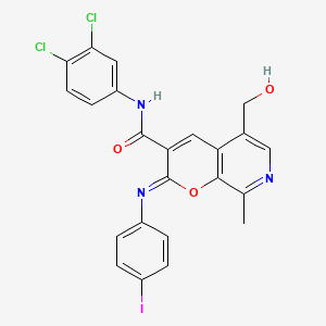 (2Z)-N-(3,4-dichlorophenyl)-5-(hydroxymethyl)-2-[(4-iodophenyl)imino]-8-methyl-2H-pyrano[2,3-c]pyridine-3-carboxamide