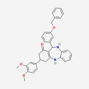 molecular formula C34H32N2O4 B11218290 11-[3-(benzyloxy)phenyl]-3-(3,4-dimethoxyphenyl)-2,3,4,5,10,11-hexahydro-1H-dibenzo[b,e][1,4]diazepin-1-one 