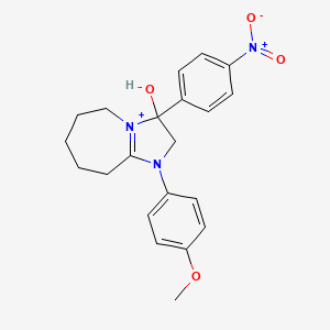 molecular formula C21H24N3O4+ B11218346 3-hydroxy-1-(4-methoxyphenyl)-3-(4-nitrophenyl)-2,5,6,7,8,9-hexahydro-3H-imidazo[1,2-a]azepin-1-ium 