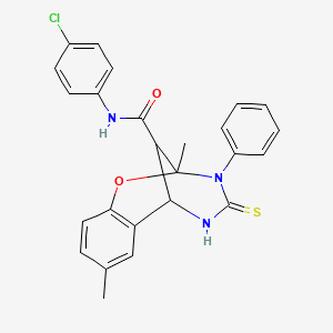 molecular formula C25H22ClN3O2S B11218359 N-(4-chlorophenyl)-2,8-dimethyl-3-phenyl-4-thioxo-3,4,5,6-tetrahydro-2H-2,6-methano-1,3,5-benzoxadiazocine-11-carboxamide 