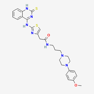 molecular formula C27H31N7O2S2 B11218432 N-(3-(4-(4-methoxyphenyl)piperazin-1-yl)propyl)-2-(2-((2-thioxo-1,2-dihydroquinazolin-4-yl)amino)thiazol-4-yl)acetamide 