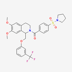 molecular formula C30H31F3N2O6S B11218493 (6,7-dimethoxy-1-((3-(trifluoromethyl)phenoxy)methyl)-3,4-dihydroisoquinolin-2(1H)-yl)(4-(pyrrolidin-1-ylsulfonyl)phenyl)methanone 