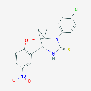 molecular formula C17H14ClN3O3S B11218551 3-(4-chlorophenyl)-2-methyl-8-nitro-2,3,5,6-tetrahydro-4H-2,6-methano-1,3,5-benzoxadiazocine-4-thione 