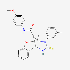 molecular formula C26H25N3O3S B11218561 N-(4-methoxyphenyl)-2-methyl-3-(3-methylphenyl)-4-thioxo-3,4,5,6-tetrahydro-2H-2,6-methano-1,3,5-benzoxadiazocine-11-carboxamide 