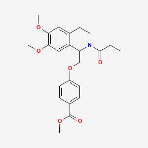 molecular formula C23H27NO6 B11218571 Methyl 4-((6,7-dimethoxy-2-propionyl-1,2,3,4-tetrahydroisoquinolin-1-yl)methoxy)benzoate 