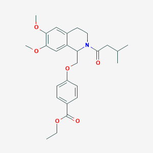 molecular formula C26H33NO6 B11218719 Ethyl 4-((6,7-dimethoxy-2-(3-methylbutanoyl)-1,2,3,4-tetrahydroisoquinolin-1-yl)methoxy)benzoate 