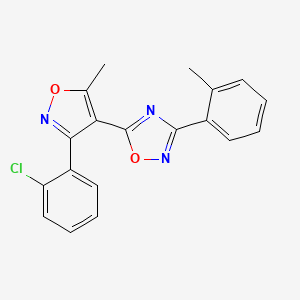 molecular formula C19H14ClN3O2 B11218769 5-[3-(2-Chlorophenyl)-5-methyl-1,2-oxazol-4-yl]-3-(2-methylphenyl)-1,2,4-oxadiazole 