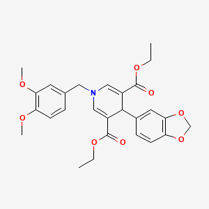 molecular formula C27H29NO8 B11218776 Diethyl 4-(1,3-benzodioxol-5-yl)-1-(3,4-dimethoxybenzyl)-1,4-dihydropyridine-3,5-dicarboxylate 