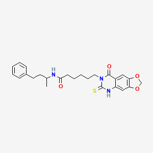 6-(8-oxo-6-sulfanylidene-5H-[1,3]dioxolo[4,5-g]quinazolin-7-yl)-N-(4-phenylbutan-2-yl)hexanamide