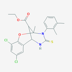 molecular formula C22H22Cl2N2O3S B11218846 ethyl 8,10-dichloro-3-(2,3-dimethylphenyl)-2-methyl-4-thioxo-3,4,5,6-tetrahydro-2H-2,6-methano-1,3,5-benzoxadiazocine-11-carboxylate 