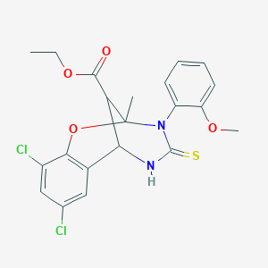 molecular formula C21H20Cl2N2O4S B11218905 ethyl 8,10-dichloro-3-(2-methoxyphenyl)-2-methyl-4-thioxo-3,4,5,6-tetrahydro-2H-2,6-methano-1,3,5-benzoxadiazocine-11-carboxylate 