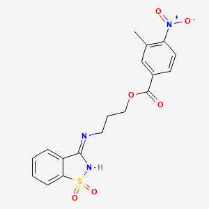 molecular formula C18H17N3O6S B11218913 3-[(1,1-Dioxido-1,2-benzothiazol-3-yl)amino]propyl 3-methyl-4-nitrobenzoate 