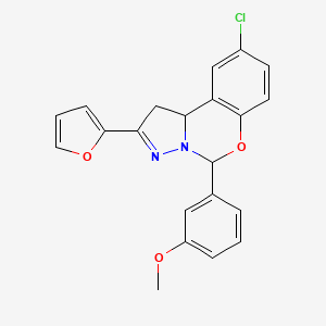 molecular formula C21H17ClN2O3 B11218932 9-Chloro-2-(furan-2-yl)-5-(3-methoxyphenyl)-1,10b-dihydropyrazolo[1,5-c][1,3]benzoxazine 