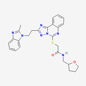 molecular formula C26H27N7O2S B11218946 2-({2-[2-(2-methyl-1H-1,3-benzodiazol-1-yl)ethyl]-[1,2,4]triazolo[1,5-c]quinazolin-5-yl}sulfanyl)-N-[(oxolan-2-yl)methyl]acetamide 