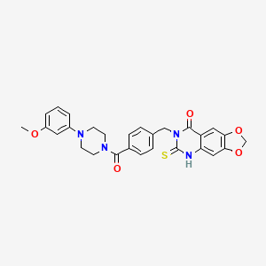 molecular formula C28H26N4O5S B11218984 7-(4-(4-(3-methoxyphenyl)piperazine-1-carbonyl)benzyl)-6-thioxo-6,7-dihydro-[1,3]dioxolo[4,5-g]quinazolin-8(5H)-one 