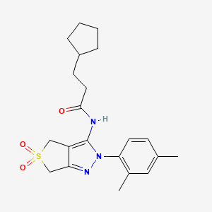 molecular formula C21H27N3O3S B11219020 3-cyclopentyl-N-(2-(2,4-dimethylphenyl)-5,5-dioxido-4,6-dihydro-2H-thieno[3,4-c]pyrazol-3-yl)propanamide 