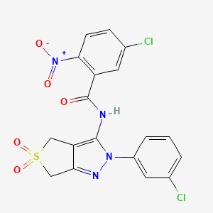 molecular formula C18H12Cl2N4O5S B11219026 5-chloro-N-(2-(3-chlorophenyl)-5,5-dioxido-4,6-dihydro-2H-thieno[3,4-c]pyrazol-3-yl)-2-nitrobenzamide 