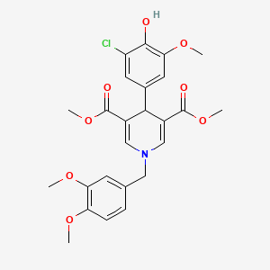 molecular formula C25H26ClNO8 B11219050 Dimethyl 4-(3-chloro-4-hydroxy-5-methoxyphenyl)-1-(3,4-dimethoxybenzyl)-1,4-dihydropyridine-3,5-dicarboxylate 