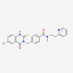 4-[(6-bromo-4-oxo-2-sulfanylidene-1H-quinazolin-3-yl)methyl]-N-methyl-N-(2-pyridin-2-ylethyl)benzamide